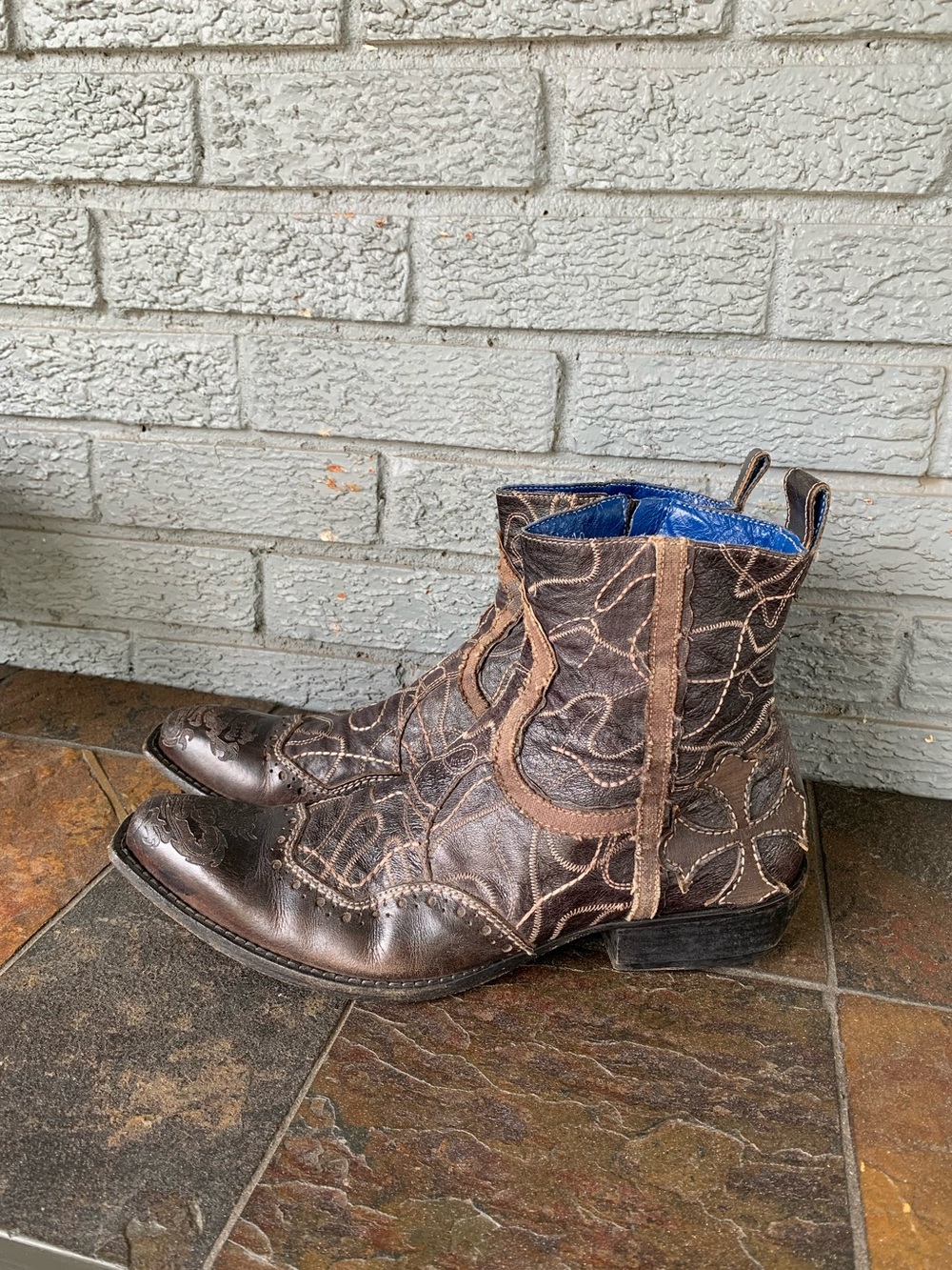 Mark Nason Men's Brown "Rock Lir" Italian Leather Ankle Boots with Cross